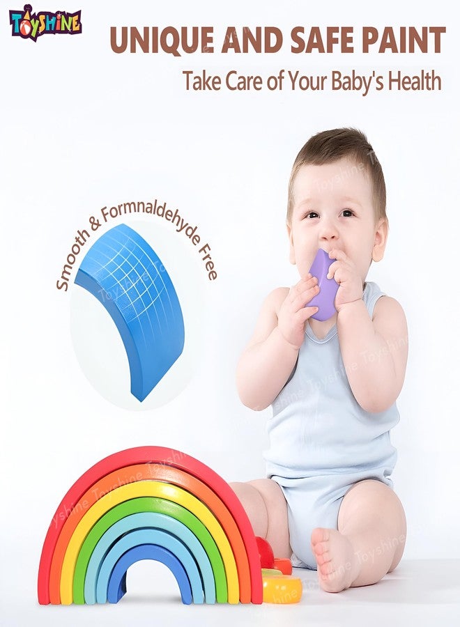 توي شاين لعبة تركيب قوس قزح الخشبية من توي شاين، لعبة تعليمية للأطفال الصغار من 3 إلى 6 سنوات، لعبة تركيب الألوان والأشكال، هدية مثالية لأعياد الميلاد. - Image 3